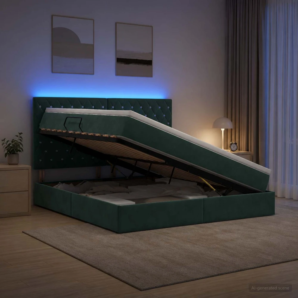 LED saugojimo lova su čiužiniu Tamsiai žalia 180 x 200 cm