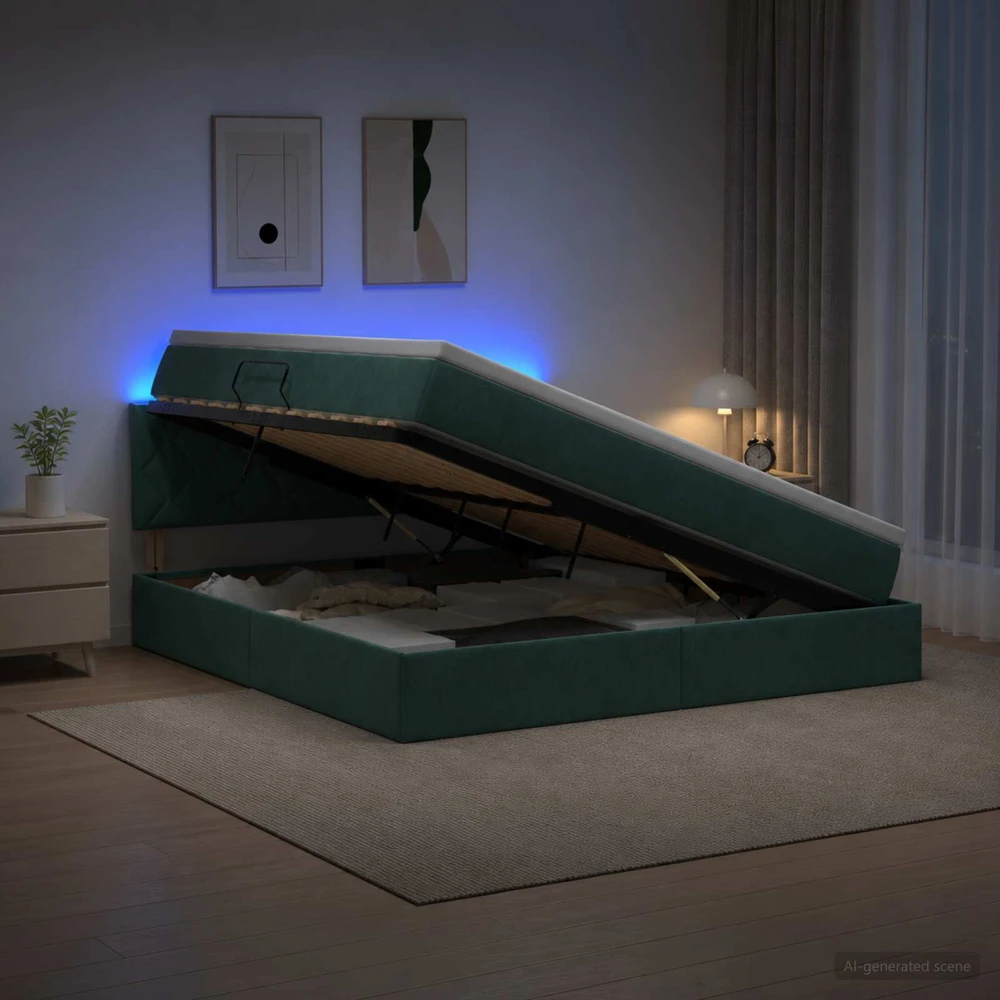 LED saugojimo lova su čiužiniu Tamsiai žalia 180 x 200 cm