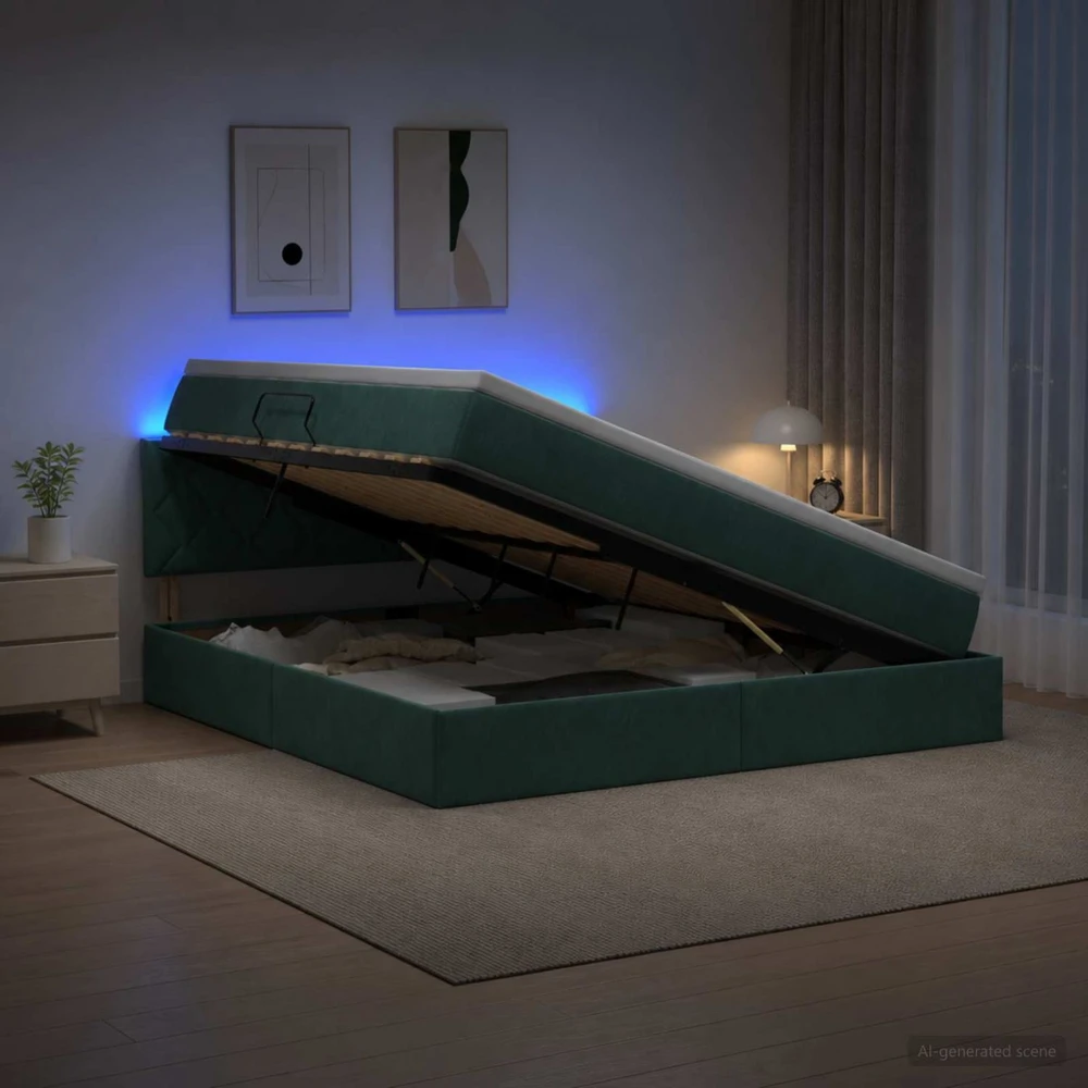 LED saugojimo lova su čiužiniu Tamsiai žalia 180 x 200 cm