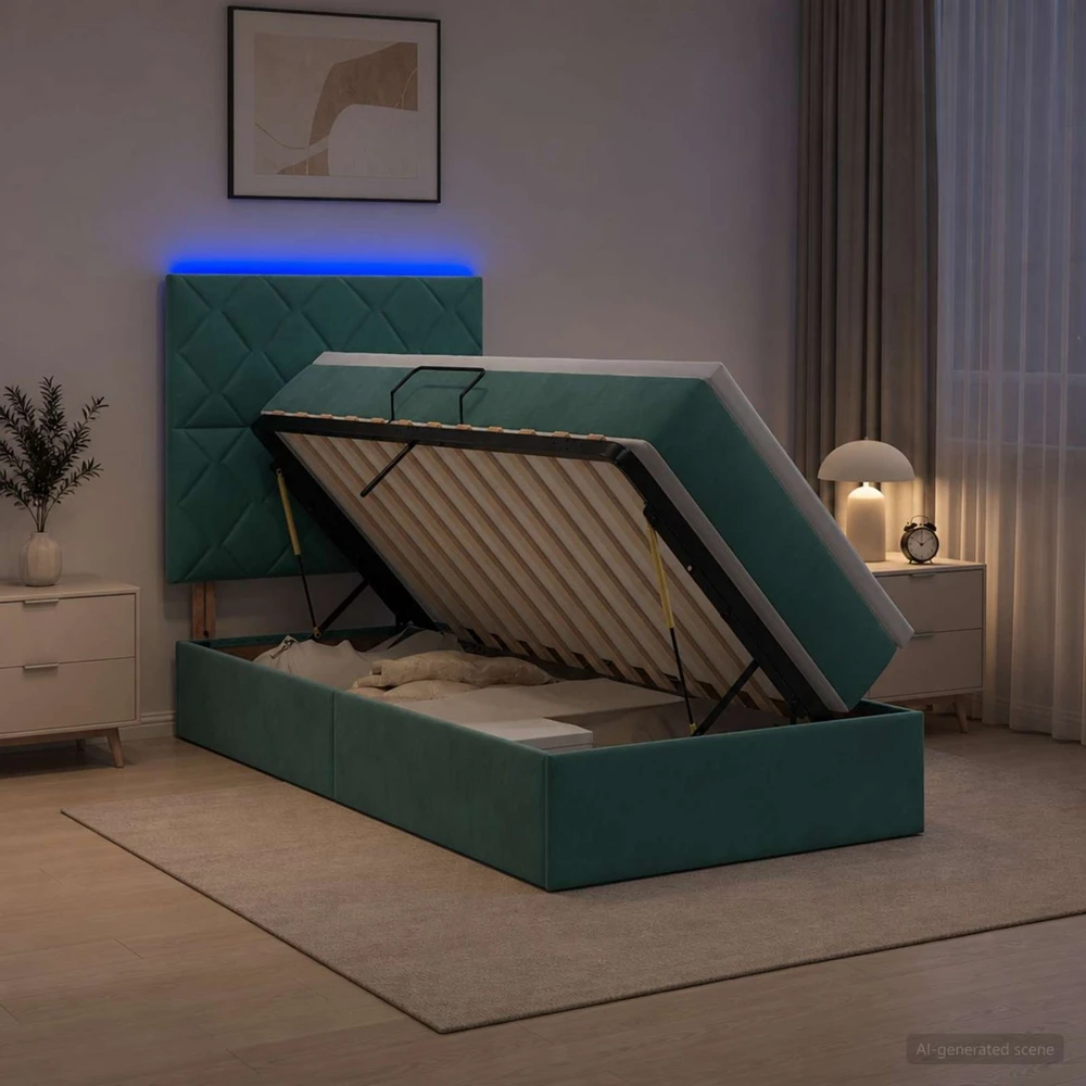 LED saugojimo lova su čiužiniu Tamsiai žalia 90 x 200 cm