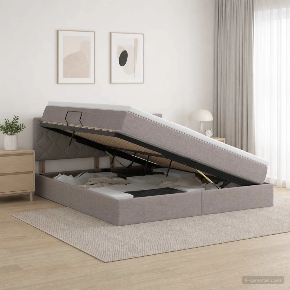 LED saugojimo lova su čiužiniu Taupe 140 x 200 cm Audinys