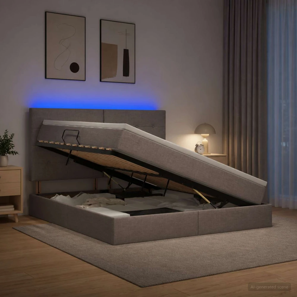 LED saugojimo lova su čiužiniu Taupe 160 x 200 cm Audinys