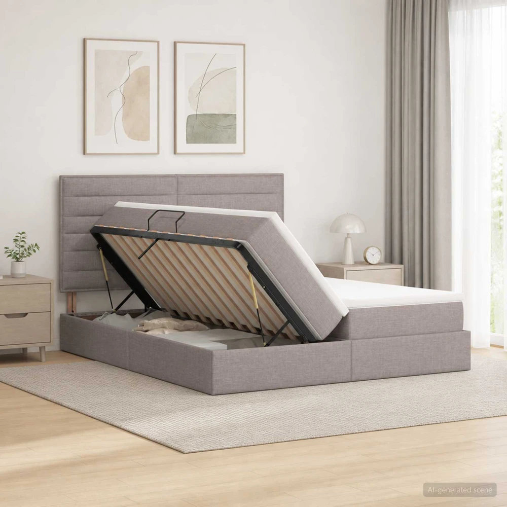 LED saugojimo lova su čiužiniu Taupe 180 x 200 cm Audinys