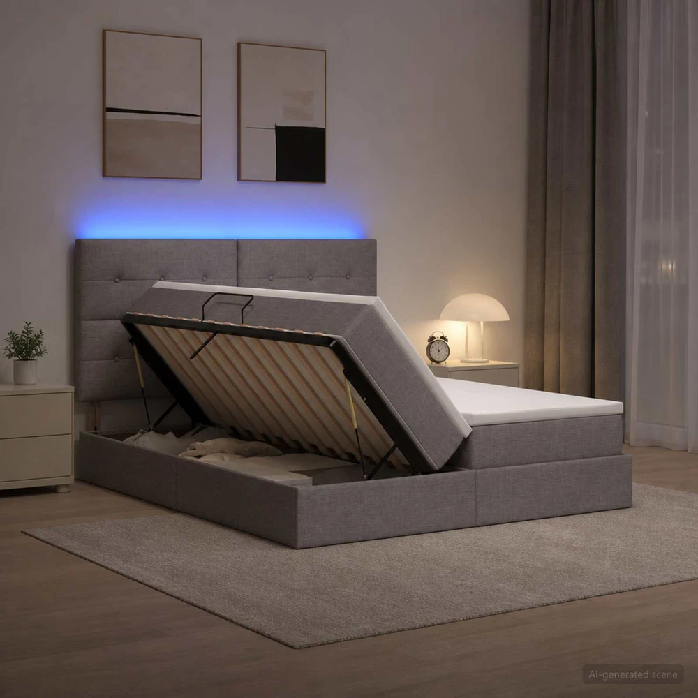 LED saugojimo lova su čiužiniu Taupe 180 x 200 cm Audinys