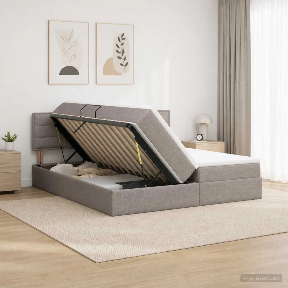 LED saugojimo lova su čiužiniu Taupe 180 x 200 cm Audinys