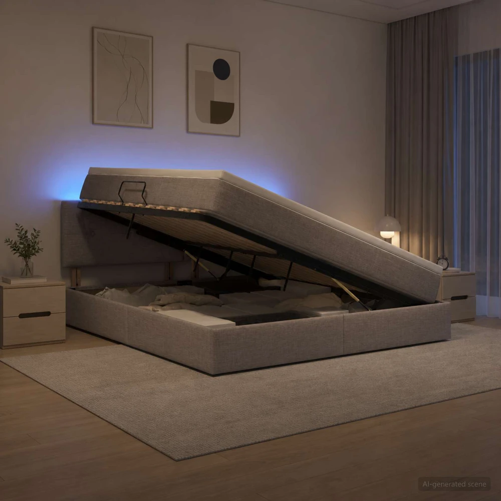 LED saugojimo lova su čiužiniu Taupe 180 x 200 cm Audinys