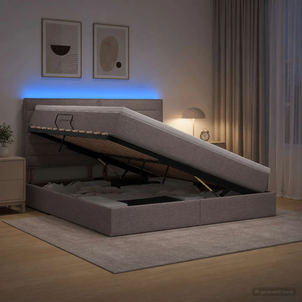 LED saugojimo lova su čiužiniu Taupe 180 x 200 cm Audinys