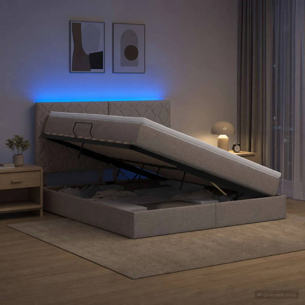 LED saugojimo lova su čiužiniu Taupe 180 x 200 cm Audinys