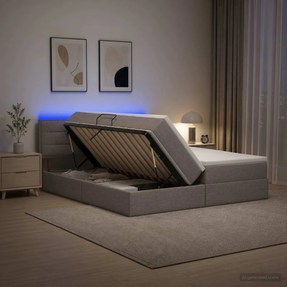 LED saugojimo lova su čiužiniu Taupe 180 x 200 cm Audinys
