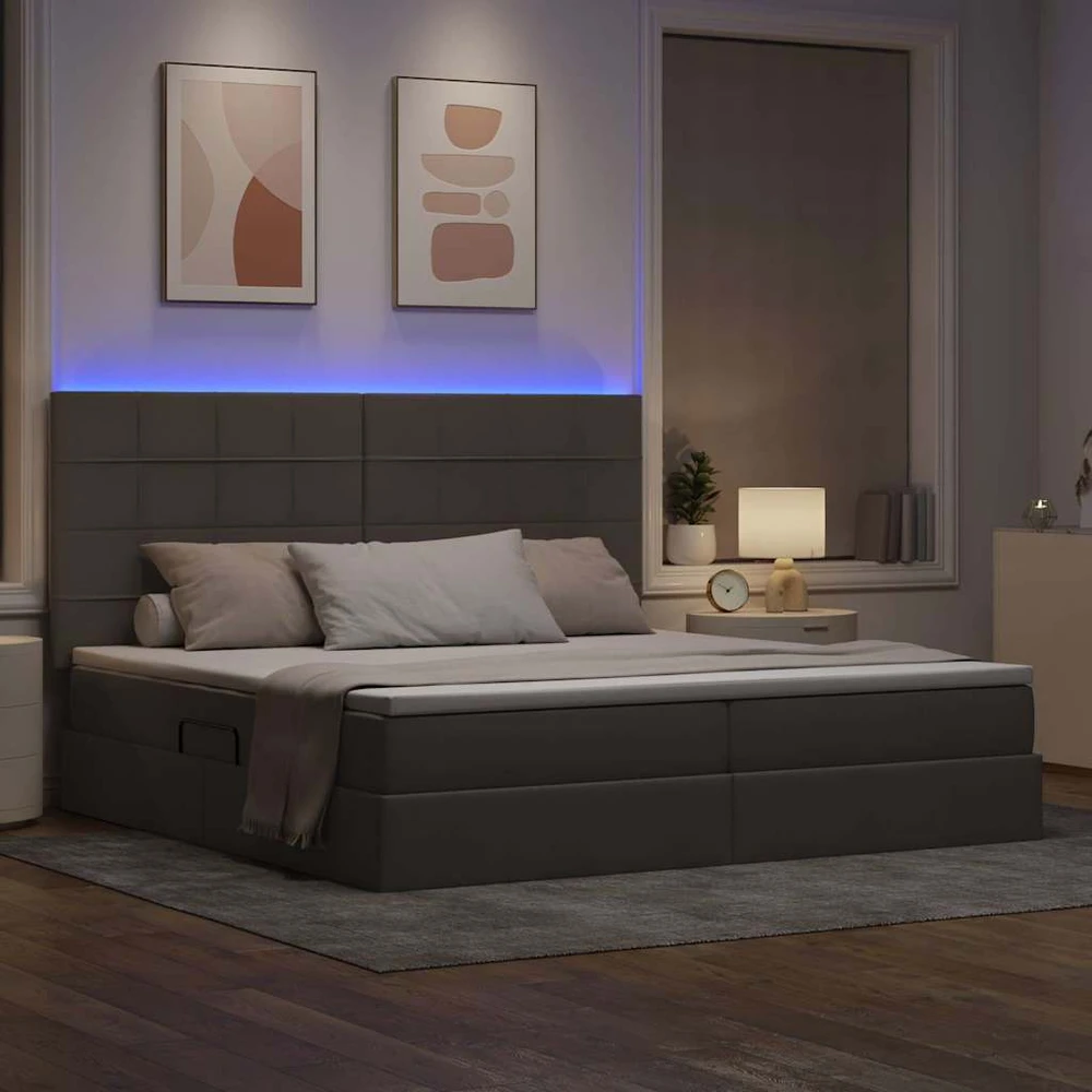 LED saugojimo lova su čiužiniu Taupe 200 x 200 cm Audinys