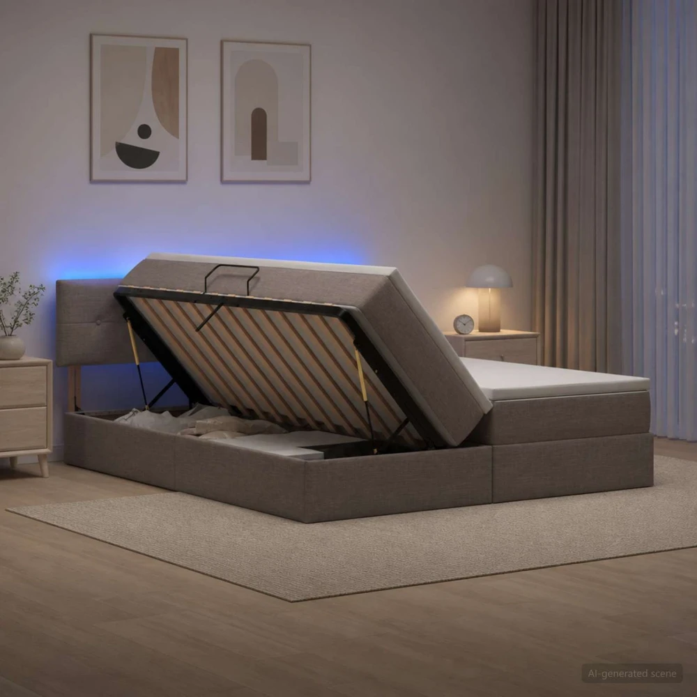 LED saugojimo lova su čiužiniu Taupe 200 x 200 cm Audinys