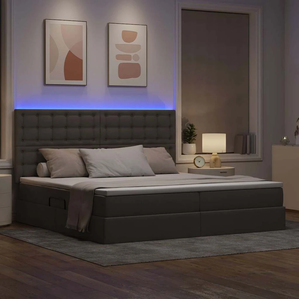 LED saugojimo lova su čiužiniu Taupe 200 x 200 cm Audinys