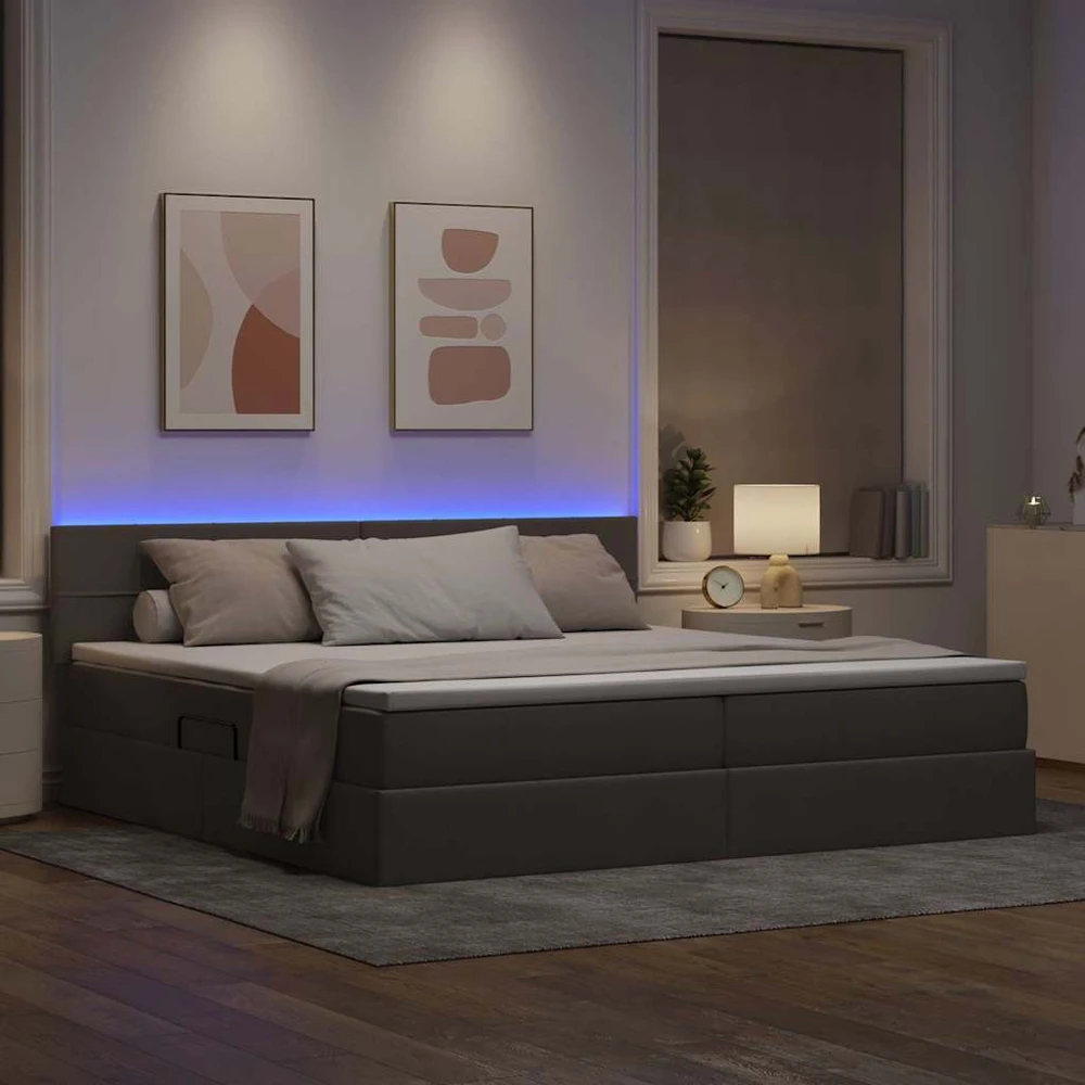 LED saugojimo lova su čiužiniu Taupe 200 x 200 cm Audinys