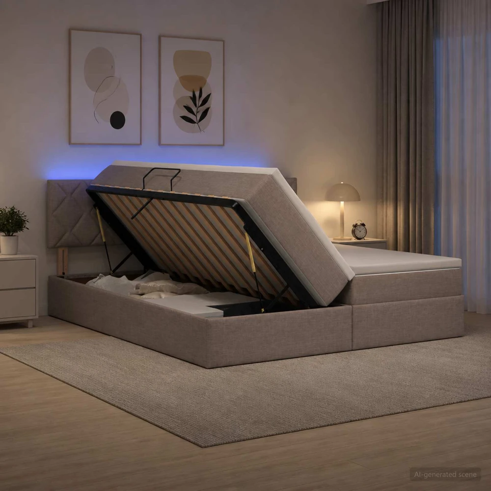 LED saugojimo lova su čiužiniu Taupe 200 x 200 cm Audinys