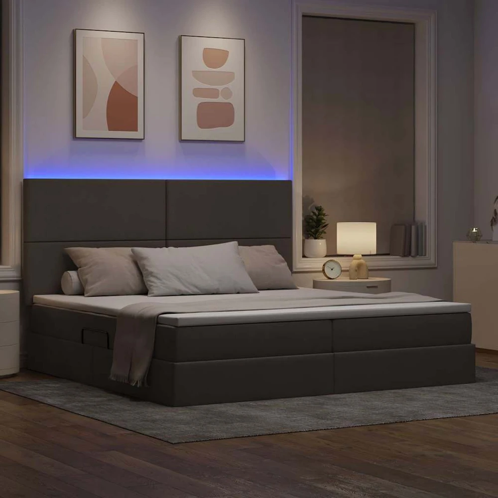 LED saugojimo lova su čiužiniu Taupe 200 x 200 cm Audinys
