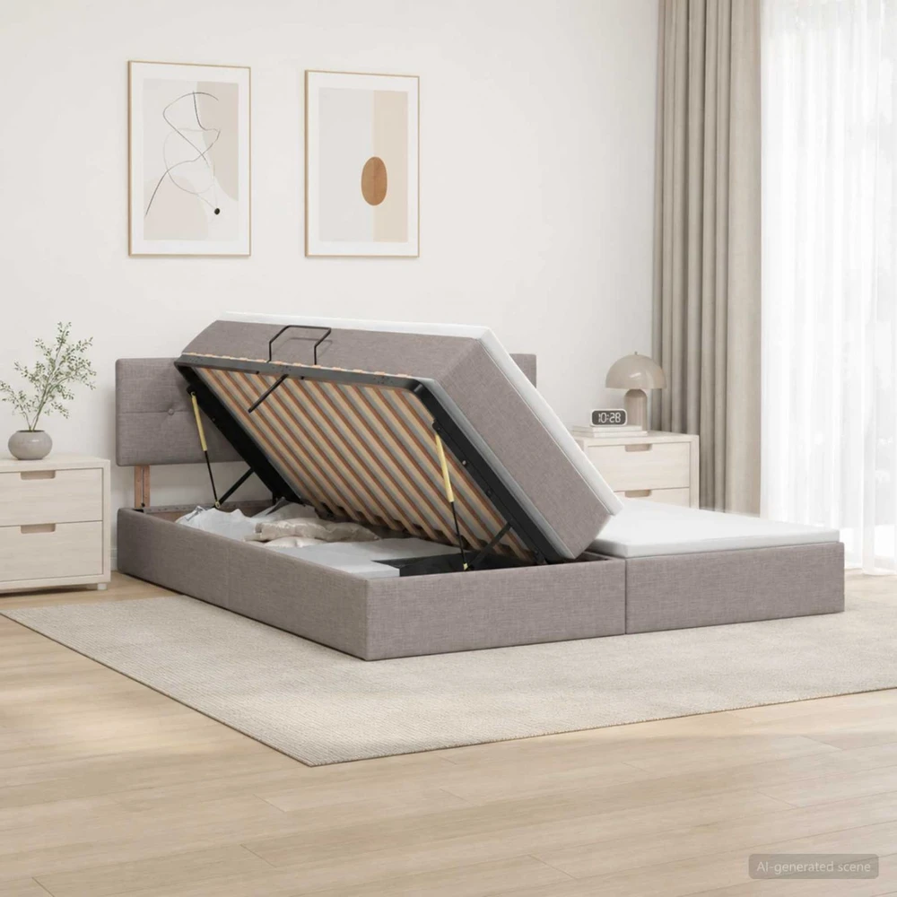 LED saugojimo lova su čiužiniu Taupe 200 x 200 cm Audinys