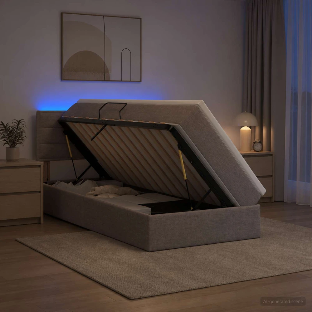 LED saugojimo lova su čiužiniu Taupe 90 x 190 cm Audinys