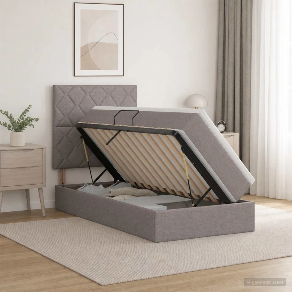 LED saugojimo lova su čiužiniu Taupe 90 x 190 cm Audinys