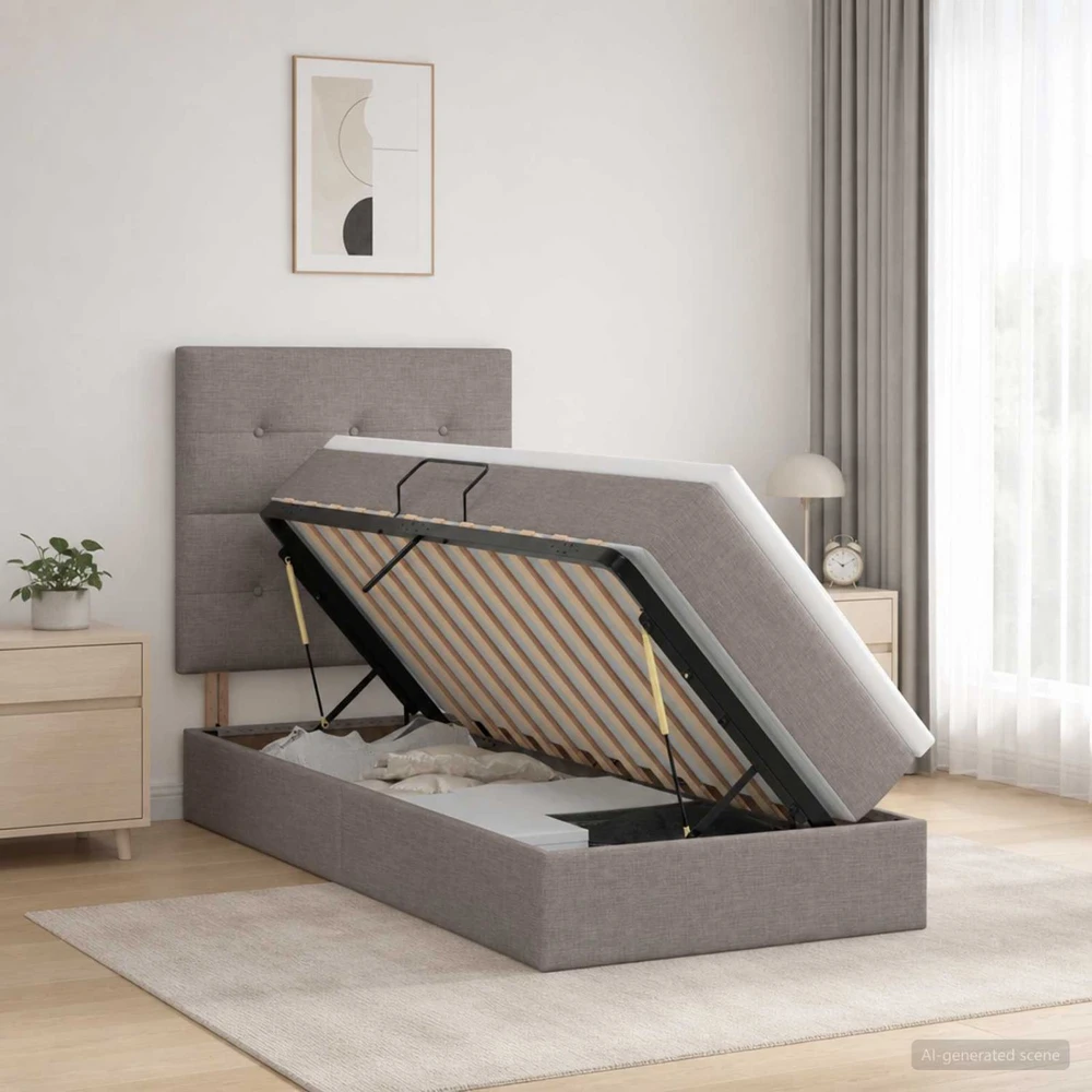 LED saugojimo lova su čiužiniu Taupe 90 x 190 cm Audinys