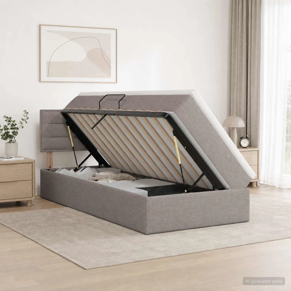 LED saugojimo lova su čiužiniu Taupe 90 x 190 cm Audinys