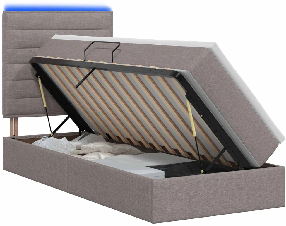 LED saugojimo lova su čiužiniu Taupe 90 x 190 cm Audinys