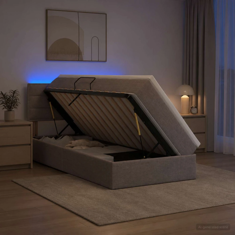 LED saugojimo lova su čiužiniu Taupe 90 x 200 cm Audinys