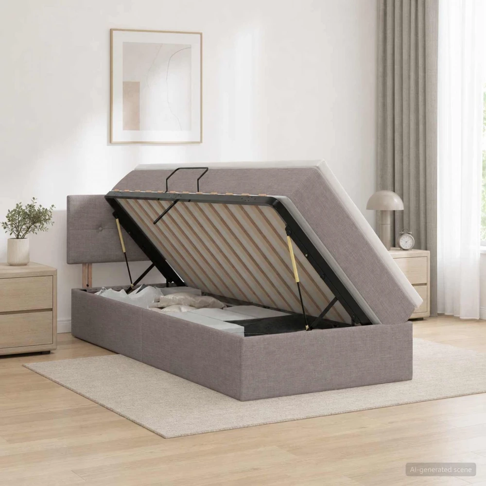 LED saugojimo lova su čiužiniu Taupe 90 x 200 cm Audinys