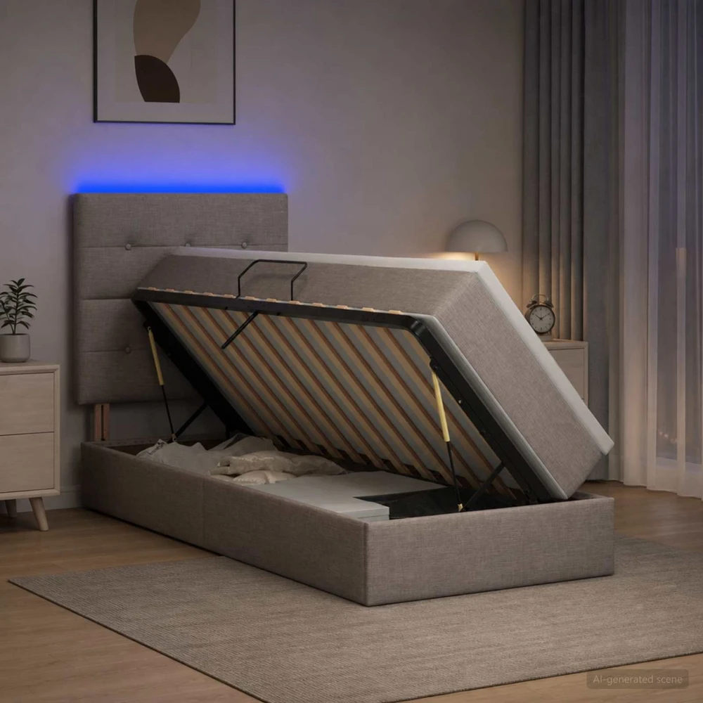 LED saugojimo lova su čiužiniu Taupe 90 x 190 cm Audinys