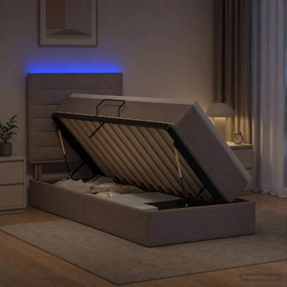 LED saugojimo lova su čiužiniu Taupe 90 x 190 cm Audinys