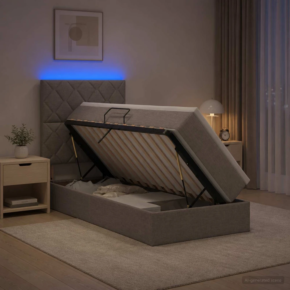 LED saugojimo lova su čiužiniu Taupe 90 x 200 cm Audinys