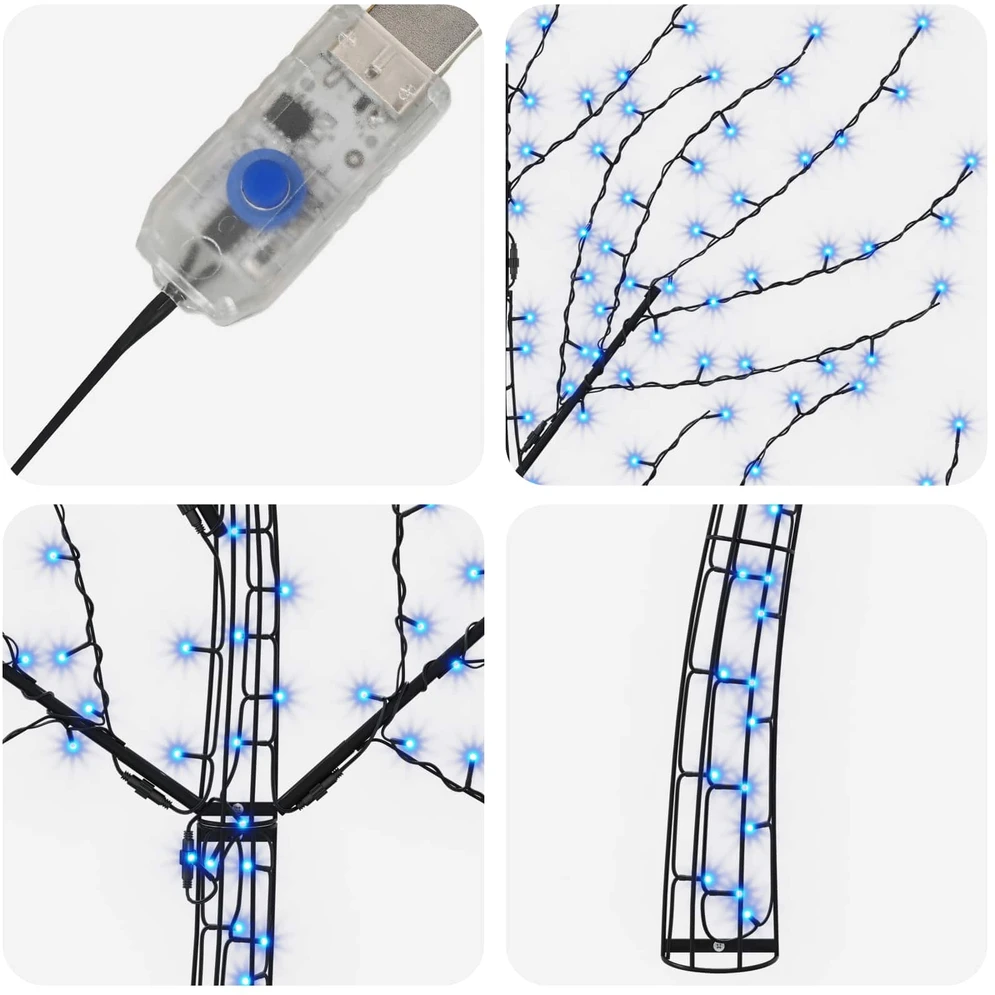 LED sieninė Kalėdų eglutė 180 cm 200 LED Mėlyna Plienas Juoda