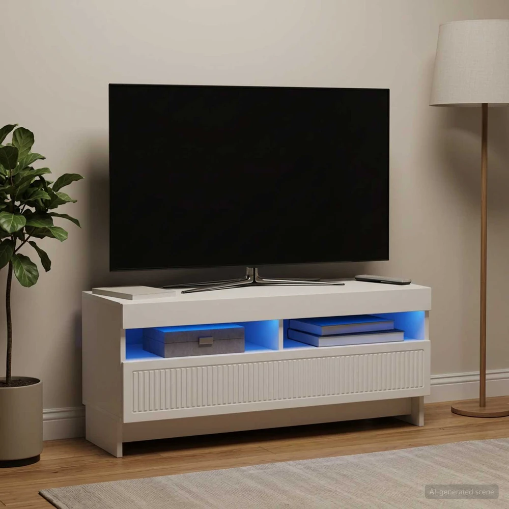 TV staliukas LED televizoriaus spintelė EDE 100 x 35 x 43 cm Balta