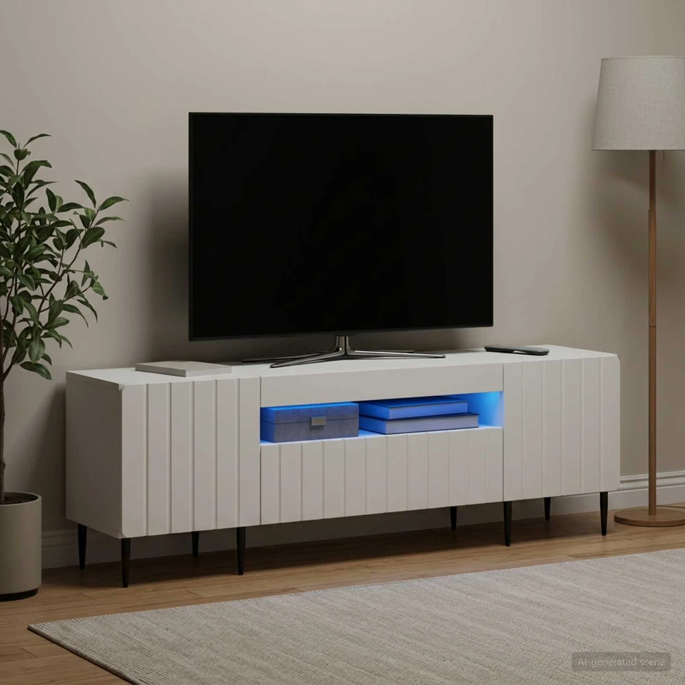 TV staliukas LED televizoriaus spintelė Balta Apdirbta mediena