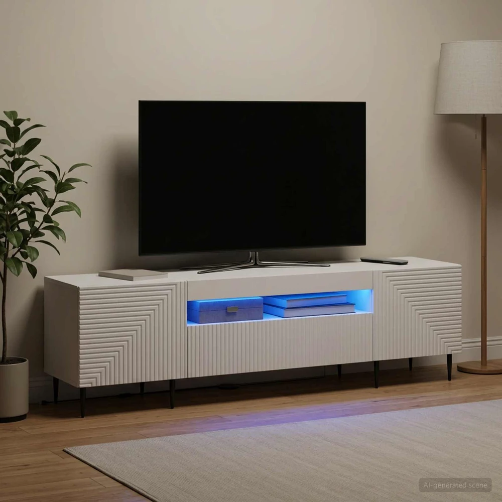 TV staliukas LED televizoriaus spintelė HAARLEM 153 x 35 x 43 cm Balta