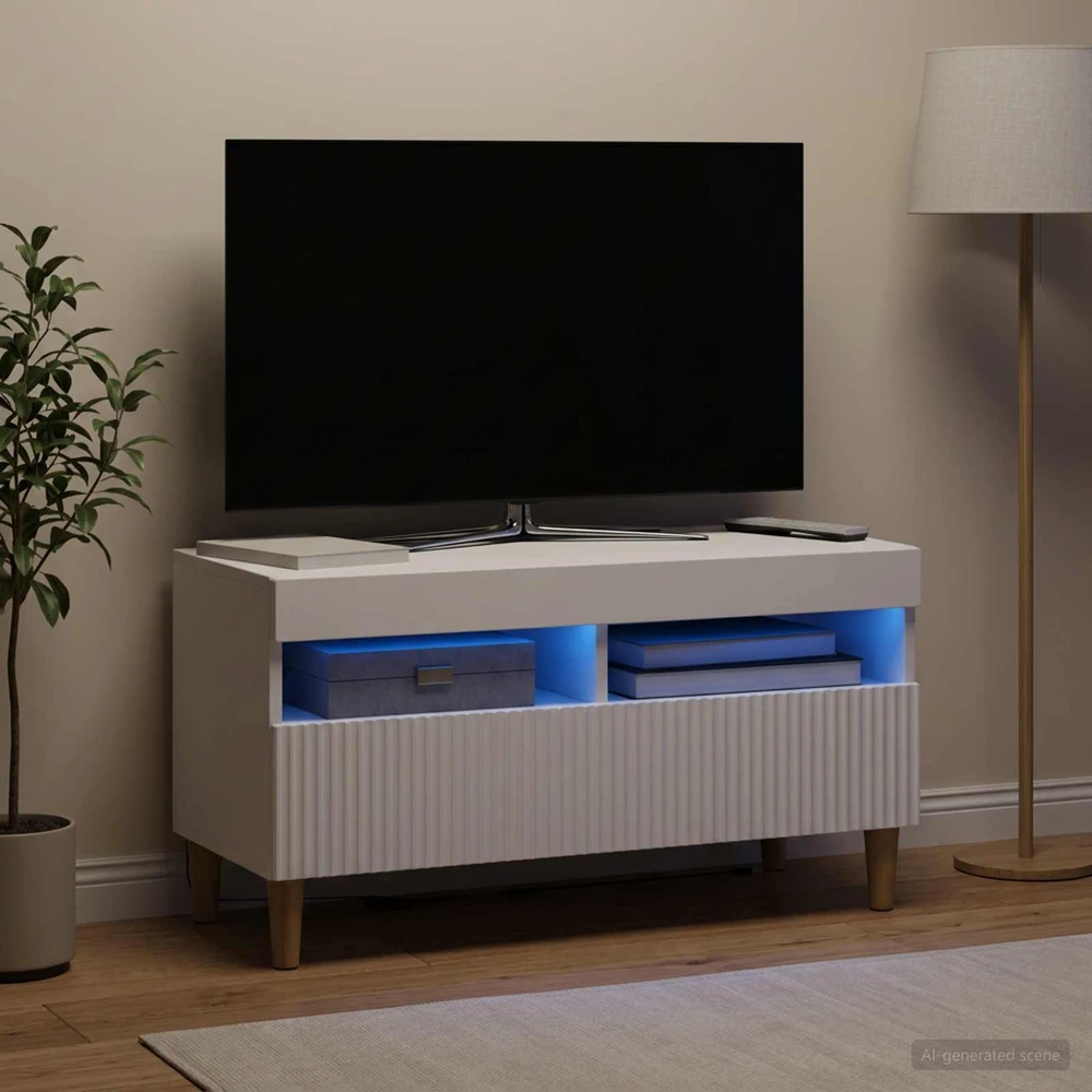 TV staliukas LED televizoriaus spintelė ARNHEM 81 x 35 x 43 cm Balta