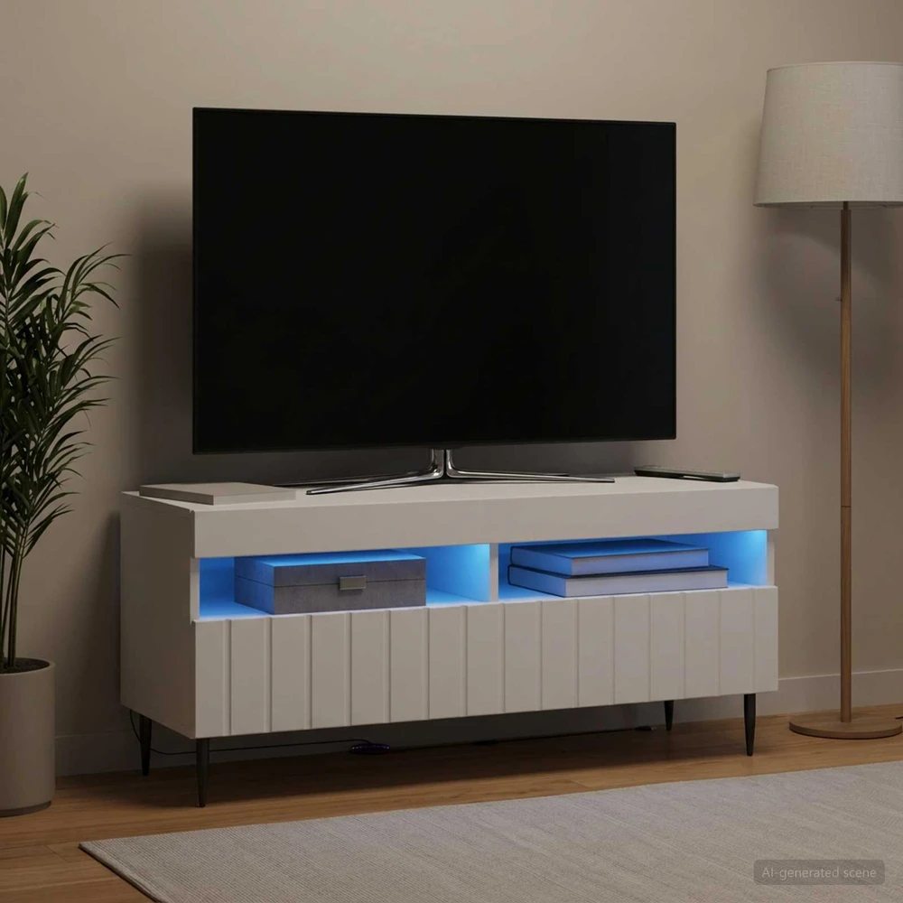 TV staliukas LED televizoriaus spintelė Balta Apdirbta mediena