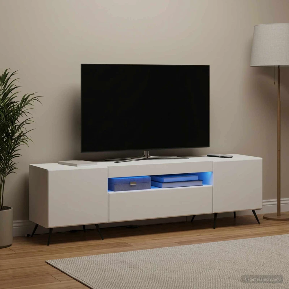TV staliukas LED televizoriaus spintelė Balta Apdirbta mediena