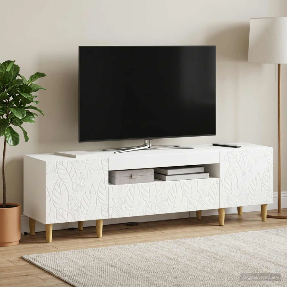 TV staliukas LED televizoriaus spintelė Balta Apdirbta mediena