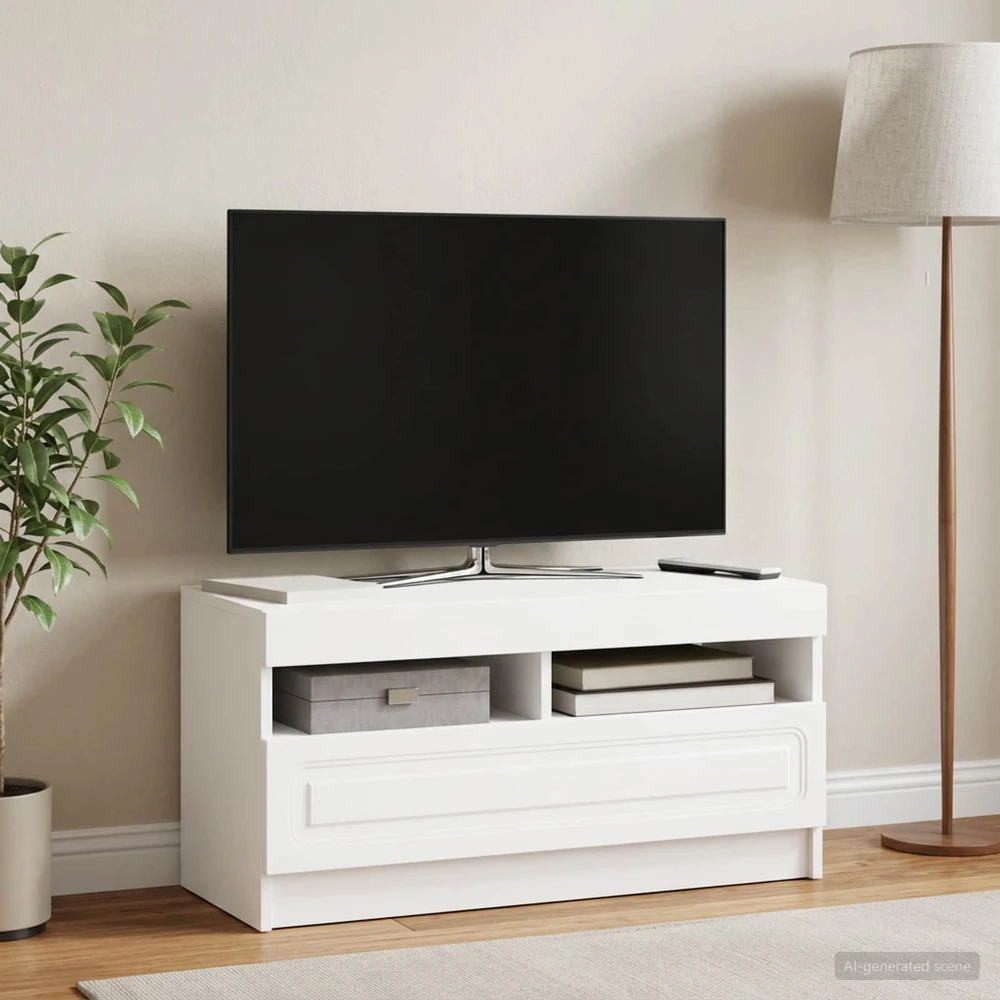TV staliukas LED televizoriaus spintelė Balta Apdirbta mediena