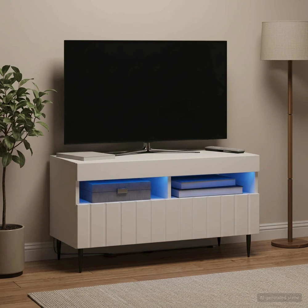 TV staliukas LED televizoriaus spintelė Balta Apdirbta mediena