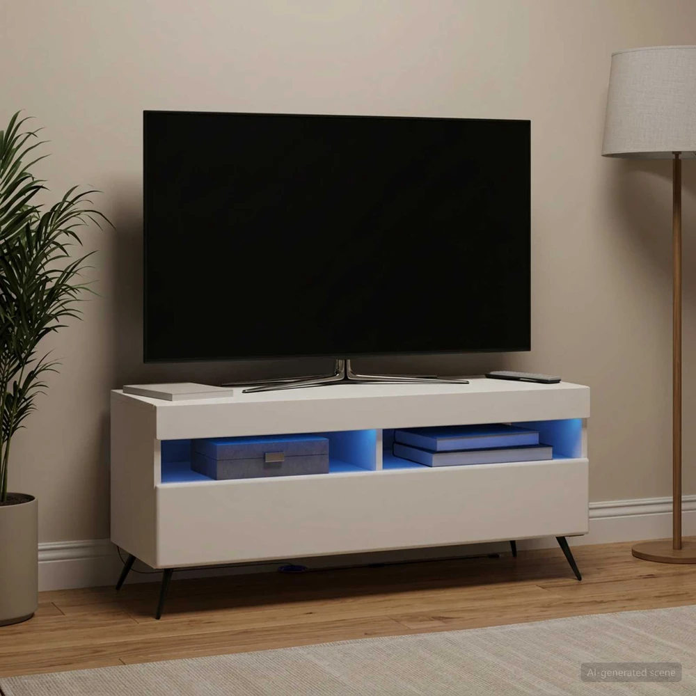 TV staliukas LED televizoriaus spintelė Balta Apdirbta mediena