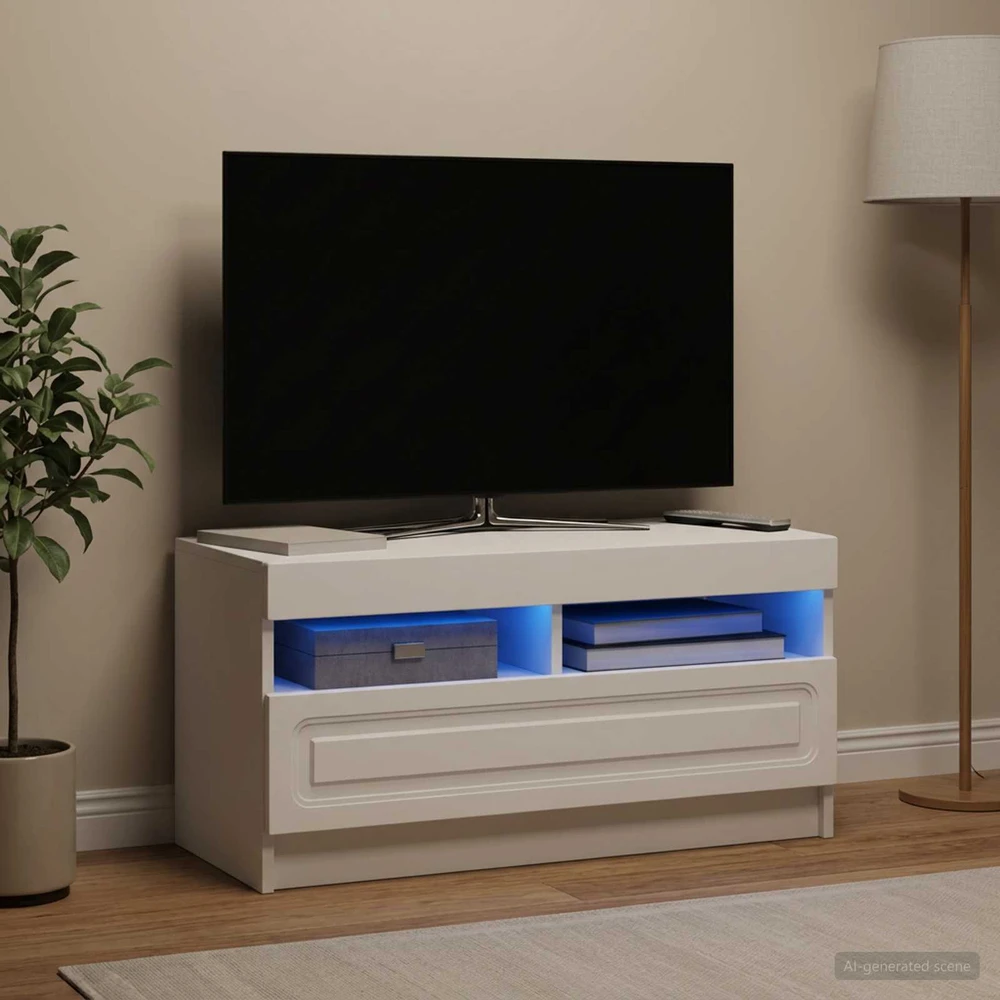 TV staliukas LED televizoriaus spintelė Balta Apdirbta mediena