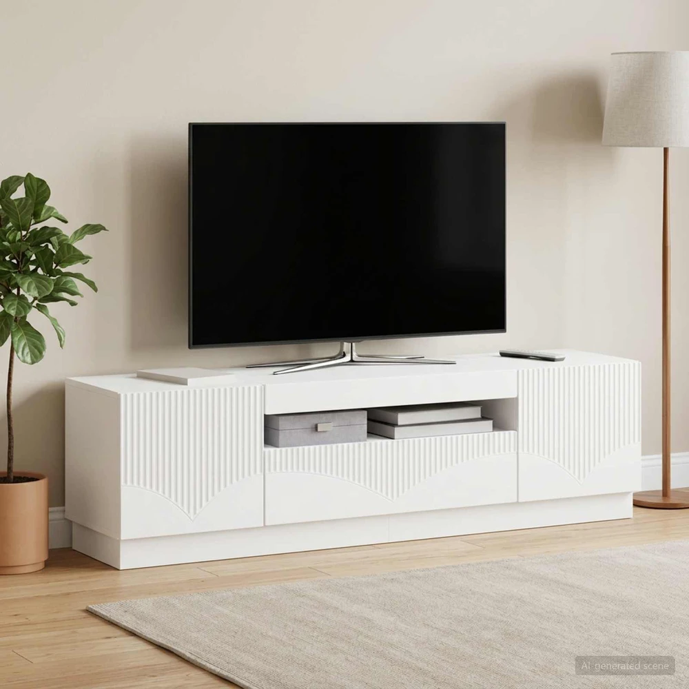 TV staliukas LED televizoriaus spintelė Balta Apdirbta mediena