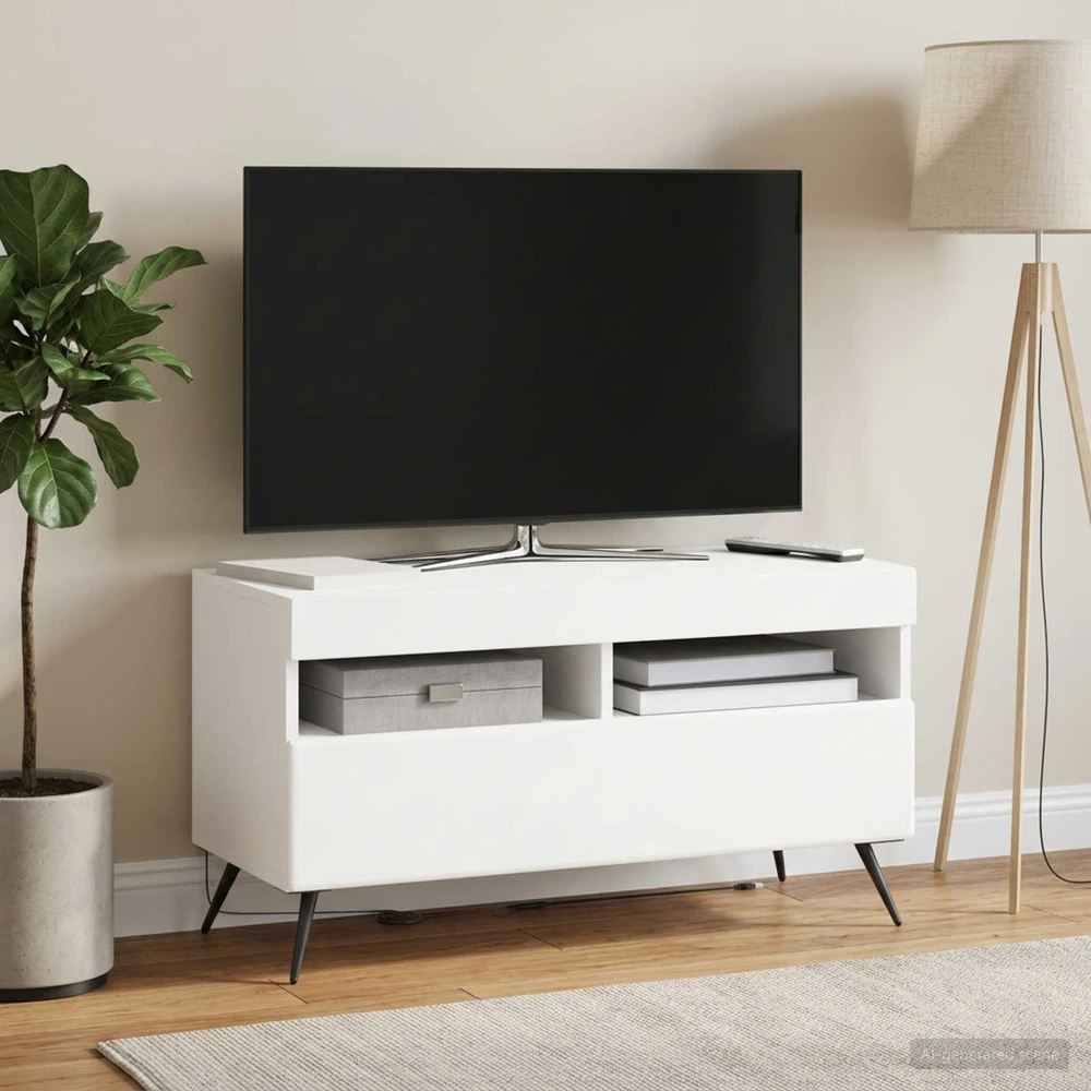 TV staliukas LED televizoriaus spintelė Balta Apdirbta mediena