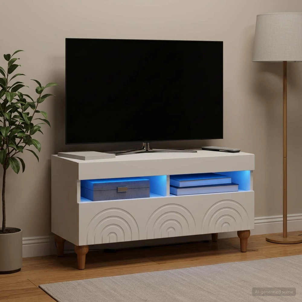 TV staliukas LED televizoriaus spintelė Balta Apdirbta mediena