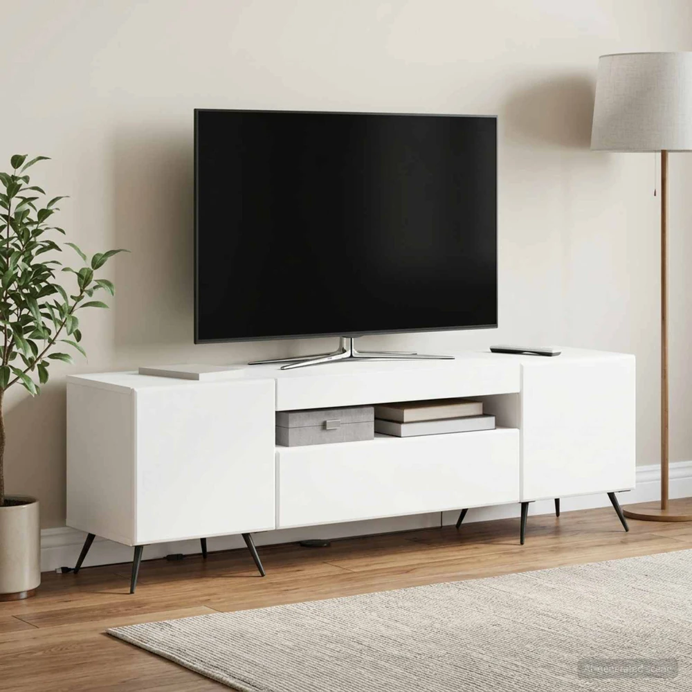 TV staliukas LED televizoriaus spintelė Balta Apdirbta mediena