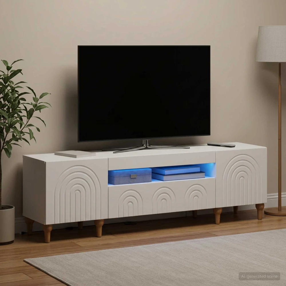 TV staliukas LED televizoriaus spintelė ALKMAAR 153 x 35 x 43 cm Balta
