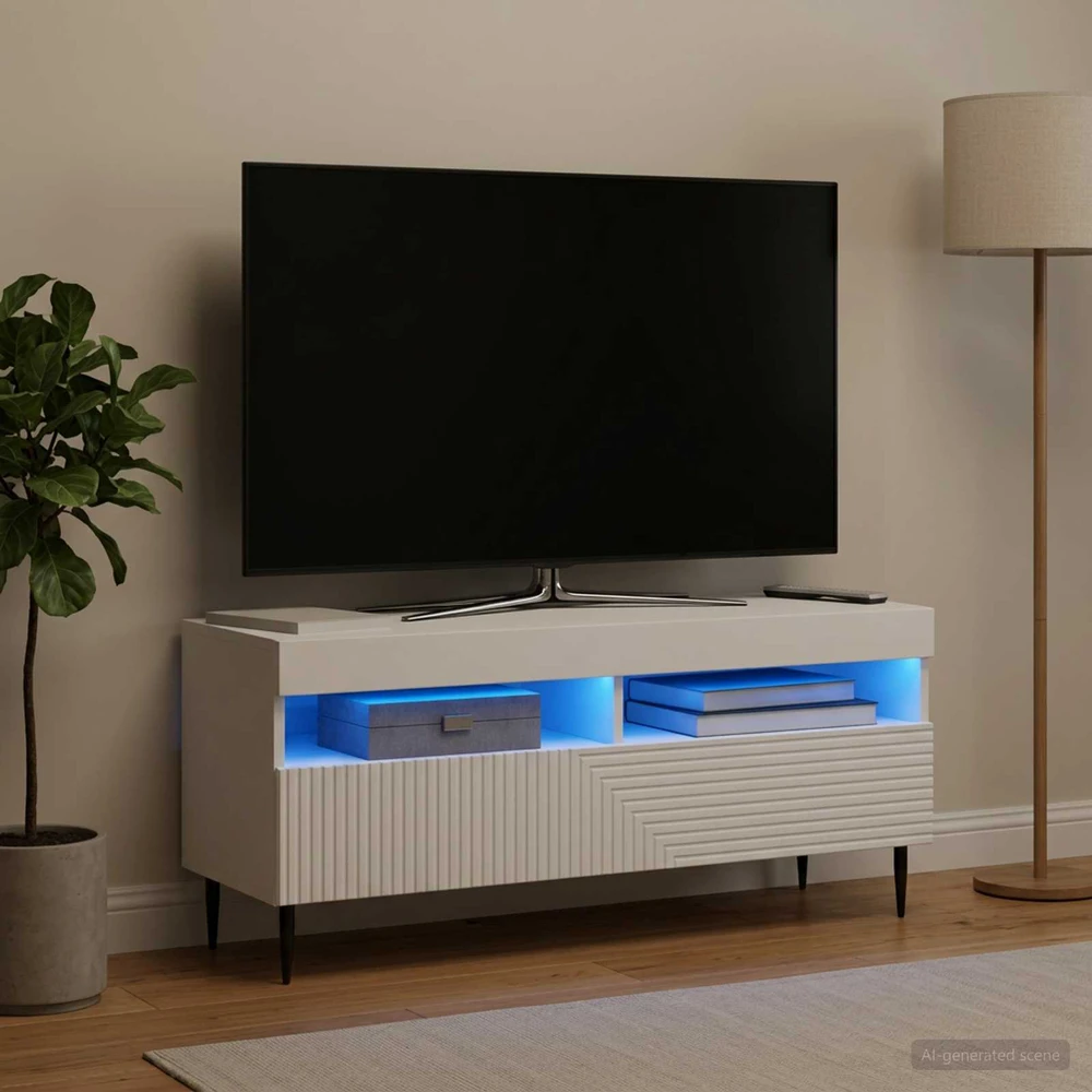 TV staliukas LED televizoriaus spintelė Balta Apdirbta mediena