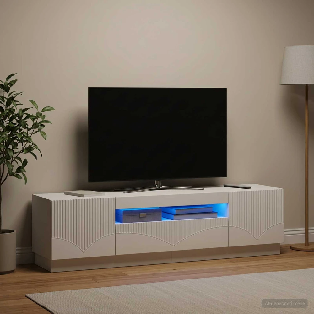TV staliukas LED televizoriaus spintelė Balta Apdirbta mediena