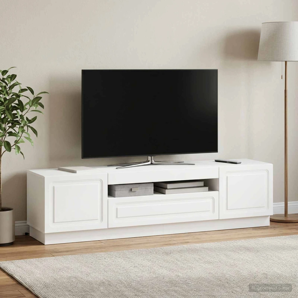 TV staliukas LED televizoriaus spintelė Balta Apdirbta mediena
